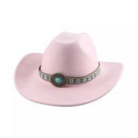 Syrios Gifts Light Pink Western Cowboy, Cowgirl Hat, Turquoise Ribbon,Men Women Retro, Tribal