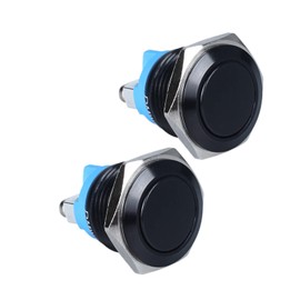 DMWD 2-Pack 16mm Metal Momentary Push Button Switch Waterproof IP66 Anti-Vandal Screw Terminals 12V 24V 36V DC 110V 250V AC 5A 1NO ON-Off 5/8" Mounting Hole Aluminium Alloy Black Shell