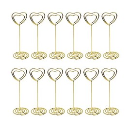 10 Pack Heart Shape Table Number Card Holders Photo Holder Stands Place Paper Menu Clips for Wedding Party Sign Food Cards Label Gold