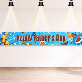 HOWAF Father's Day Yard Sign Banner, Large Happy Father’s Day Banner for Father’s Day Decoration, Blue Father's Day Backdrop for Daddy Birthday Decor, Father’s Day Background Banner Outside Garden Family Party Supplies