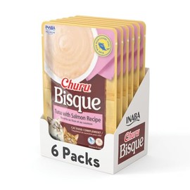 Churu Inaba Bisque, Premios Tipo Sopa para Gato, Sabor Atún y Salmón, Textura Cremosa, 6 Sobres de 40g