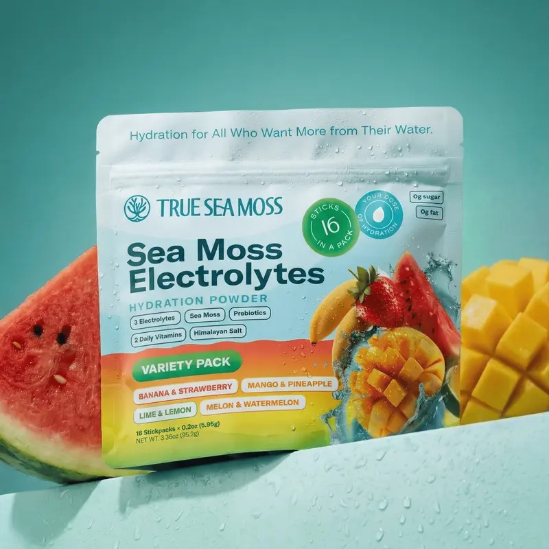 Sea Moss Electrolyte Powder Packets Melon Watermelon Flavor, Natural Hydration