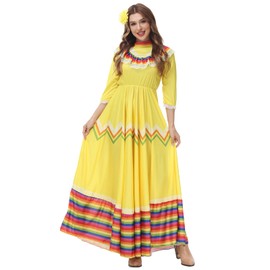 Faltern Mexican Cinco De Mayo Dress Women Mexican Fiesta Costume Dress Traditional Mexican Folklorico Dress for Women Yellow