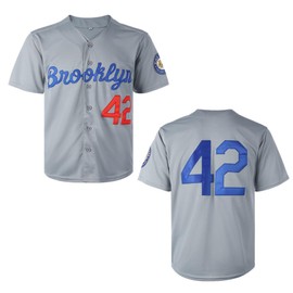 ZXCVB Men's Black Legend 42 Retro Baseball Jersey Embroidered Patches Sewn Hipster Hip Hop Jersey (US, Alpha, Medium, Regular, Regular, Grey)