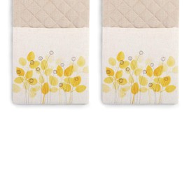 Flower Quilted Floral Yellow 30 x 8 Cotton Blend Fabric Double Oven Mitt