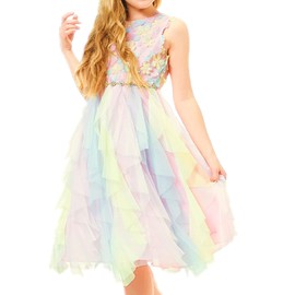 Rainbow Dress for Girls Easter Spring Lace Tulle Mesh Grils Summer Dress Flower Girls Party Dance Dress for Little Girls 6 Years