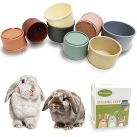 Mooydee 8 Pcs Stacking Cups for Rabbits Guinea Pig Reusable Multi-Colored Bunny Toy Rabbit Toys of Different Sizes, Safe Plastic Nesting Toys for Bunny Small Animals Hiding Food and Playing