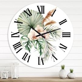 Designart 'Tropical Bouquet With Orchids Palm Leaves' Traditional wall clock - 36 in. high, 36 In. Wide