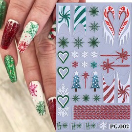 5D Embossed Christmas Nail Art Stickers 3PCS Candy Cane Snowman Snowflake Embossed Xmas Tree Nail Decals Red Green Snowflake Manicure Accessories Christmas Nail Supplies for Women Nail Art Decorations