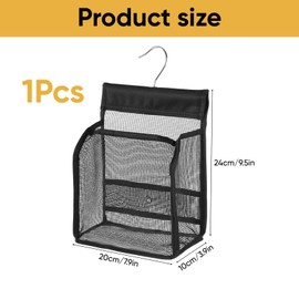 ZALAOR Peg Bag for Washing Line with Hanger - Portable Mesh Shower Bag for Bathroom, Gym, Dorm, Travel - Easy Hanging Hook for Quick-Dry Reusable Clothes Peg Bag (Black)