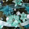 Winlyn 26 Set 3 Style Christmas Teal Glitter Poinsettia Flowers