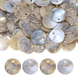 M METERXITY 80-Pack Flat Round Shell Coin Drop Charm Beads, 15mm Flat Shell Beads with Hole for Jewelry Making/Necklace/Earring/Craft [Natural Color]