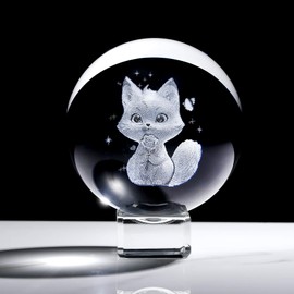 Cat 3D Crystal Ball Gifts for Women 2.36 in. Glass Shpere Lovely Cartoon Kitten Figurines with Stand Paperweights for Girls Daughter Cat Themed Presents for Animal Lovers Ornament for Her Birthday