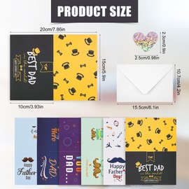 6pcs Father's Day Card, Happy Fathers Day Card with 6pcs Envelopes & Seal Stickers, 6 Styles Foldable Father's Day Greeting Card Best Dad Birthday Card for Father Day Birthday Gifts