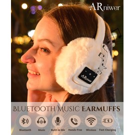 ARniwer Bluetooth Music Soft Warm Earmuffs Wireless Bluetooth speaker Suitable for outdoor activities in winter, (White)