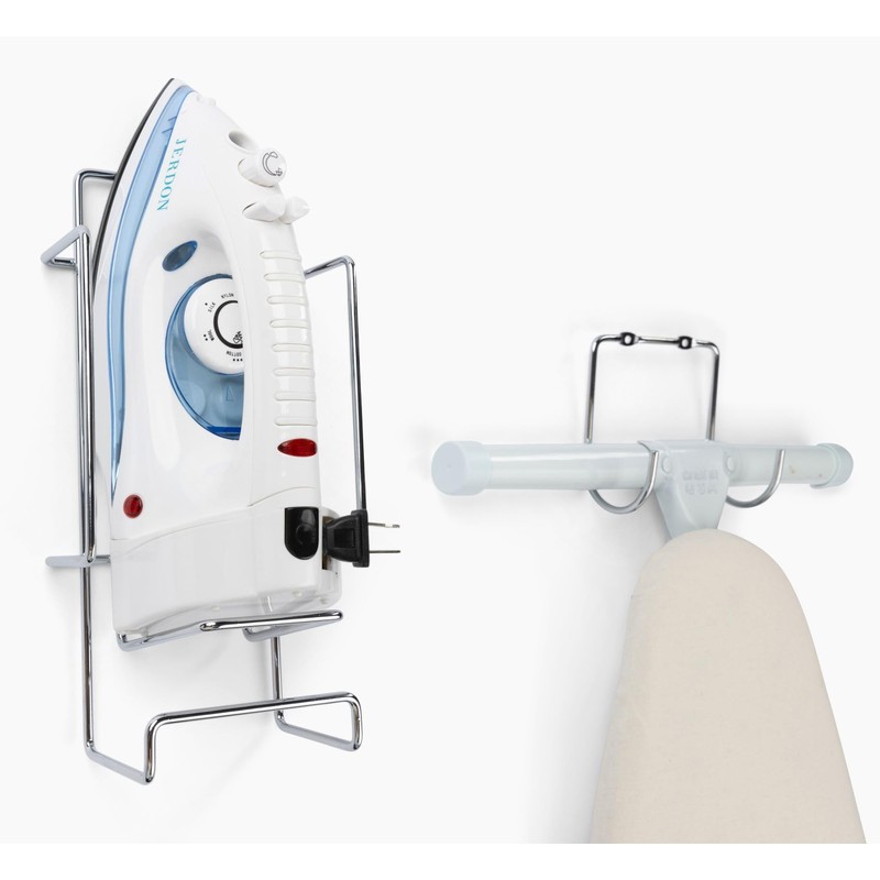 JERDON Ironing Board Holder and Iron Caddy - Stainless Steel