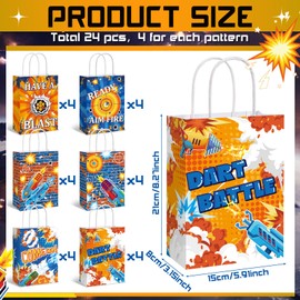 MotiMind 24 Pcs Dart Battle War Party Supplies Bags Favors Bags with Handle Dart Battle War Party Baby Shower Candy Treat Goodie Bag for Birthday Holiday Decorations for Kids