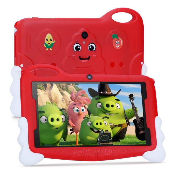 Tablet for Children, 7 Inch HD Android 13 Safety Modes for Children Tablet for Children with Case 64 GB Expandable App for Kids Preinstalled IWAWA for Boys and Girls Learning (Red)