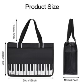 Piano Key Pattern Shoulder Bag,Music Tote Handbag,Nylon Cloth Waterproof Women's Shopping Bag,Travel bag with high note zipper,Music Program Tote Bag-Keyboard -Black