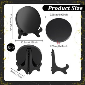 NBEADS 2 Set Black Obsidian Scrying Mirrors, 9.95cm Natural Obsidian Crystal Disc Display with Wood Stand for Home Desk Decor Crafts