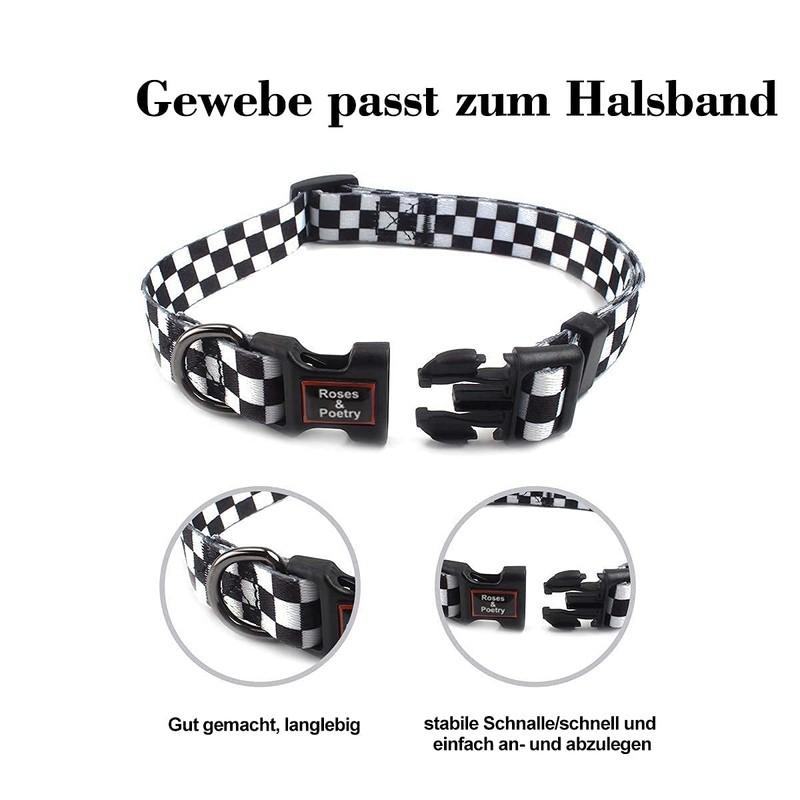 Roses&Poetry Dog Collar with Colourful Checkered Patterns, Adjustable Durable Puppy