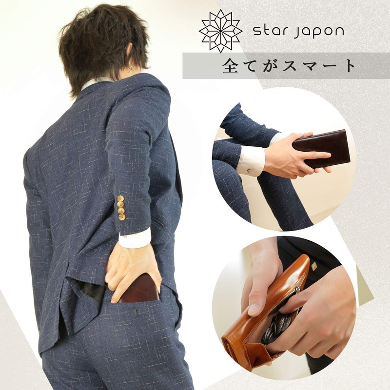 Star Japon Men's Long Wallet, Thin, Genuine Leather, Oil Leather,