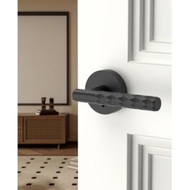 Asidrama 4 Pack Black Privacy Door Knob or Lever with Lock, Heavy Duty Reversible Interior Door Handles for Bedroom Bathroom, Left Right Sided Doors