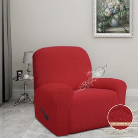 Easy-Going 100% Waterproof Recliner Cover, Dual Waterproof Couch Cover, 1-Piece Jacquard Sofa Cover, Leakproof Slipcover for Kids, Pets, Dog and Cat (Recliner, Christmas Red)