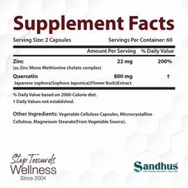 Sandhu's Zinc Quercetin Vegetarian Capsules 120 Ct- (2 Pack)