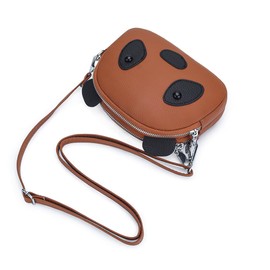 Yocipa Cute Panda Genuine Leather Shoulder Bag, Women's, Smaller, Crossbody Bag, Mini Shoulder Bag, Pochette Leather Cell Phone, Lightweight Smartphone Pouch, Khaki