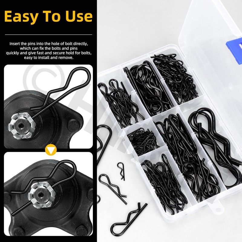 Hilitchi 145Pcs 6Sizes Hitch Pin Clip R Clips Retaining Pins