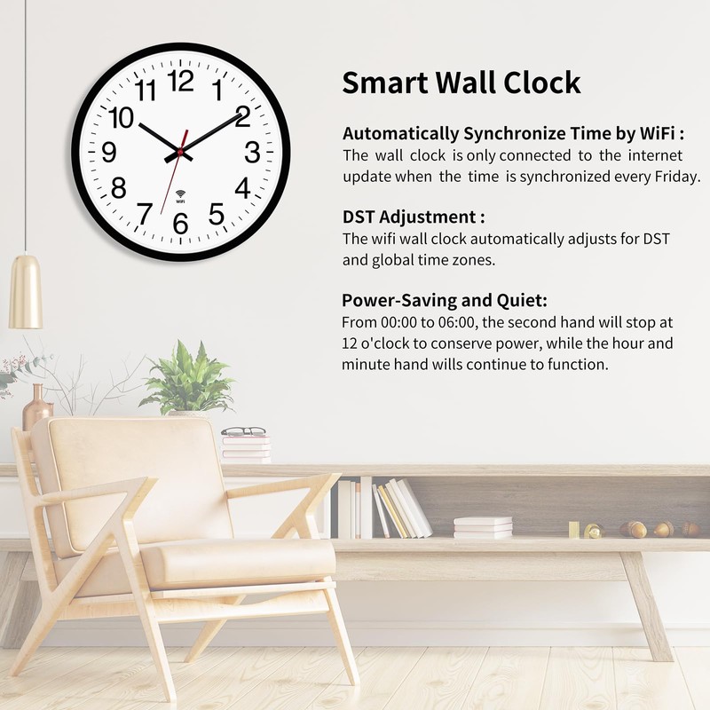 Koosome WiFi Analog Wall Clock with Auto Sync Time &