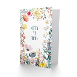 Artery8 Greeting Card Nifty Fifty Bright Flowers Cheeky Floral Flowers For Her Woman Birthday Card