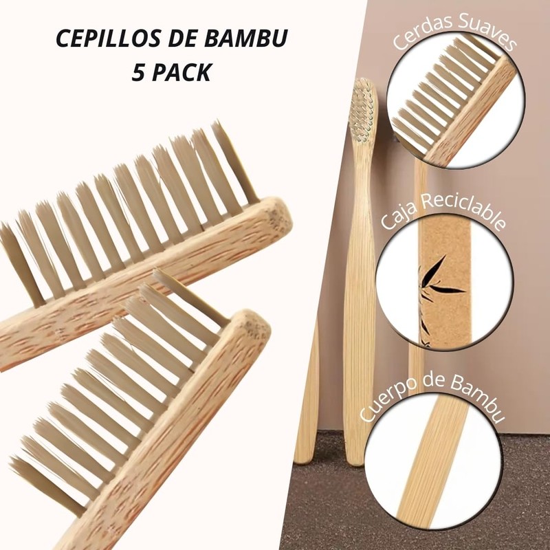 NOVOTEND - 5 Pack Cepillo de dientes de bambu cerdas