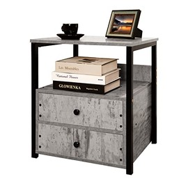 Lerliuo Nightstand, Side Table, Industrial Bedside Table with 2 Drawers and Open Shelf, Grey Night Stand, End Table with Steel Frame for Bedroom, Dorm, Gray/Black 23.6''H (Grey)