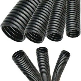 Electriduct 1/4" Polypropylene Non-Slit Wire Loom Corrugated Flexible Conduit - 20 Feet - Black