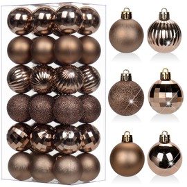 Hollyone 36Pcs 1.57" Christmas Ball Ornaments for Xmas Tree Mini Shatterproof Christmas Tree Decorations Plastic Hanging Balls Set for Wedding House Holiday Party Festival Home Decor (1.57", Brown)