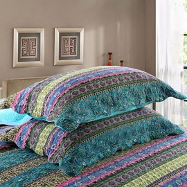 NEWLAKE Striped Jacquard Style Cotton 3-Piece Patchwork Bedspread Quilt Sets, King Size