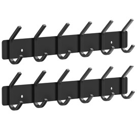 VAEHOLD Wall Hooks Coat Hooks Wall Mounted, Coat Rack with 6 Double Hooks for Hanging Towel Hat Coat Robe Bag Key for Bathroom Kitchen Bedroom 2 Pack