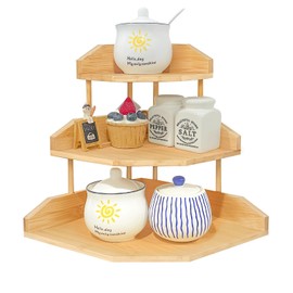 HYNAWIN Bamboo Corner Desk Organizer Shelf, 3-Tier Triangle Storage Rack for Office & Home, Space-Saving Desktop Shelf for Books, Stationery, Makeup, Small Items