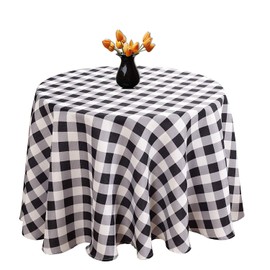 Buffalo Check Plaid Round Tablecloth - Gingham Pattern | 100% Polyester Fabric - 90'' Round Black & White Table Cover With One Inch Square | for Family Dinners, Parties, Picnic, Indoor and Outdoor
