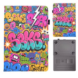 Bemoloon PU Universal Case for 10 Inch Tablet with Vivid Colours and Patterns, Protective Case, Stand, Scratch-Resistant, Compatible with Blackview/Teclast/OSCAL/XGODY, Graffiti 3
