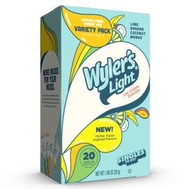 Wyler's Light Singles to Go Powder Packets, Water Drink Mix, Variety Pack, Lime, Banana, Coconut, Mango, Watertok Base Flavors, Sugar & Caffeine Free, On-The-Go, 20 Count (Pack - 1)