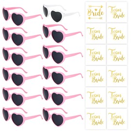 Heart Sunglasses Wedding Women, Pack of 24 Bride to Be Decorative Sunglasses, Heart Shape and Team Tattoo Stickers, Party Glasses, Heart Sunglasses, Team Bride, Hippie Heart-Shaped Glasses for Wedding