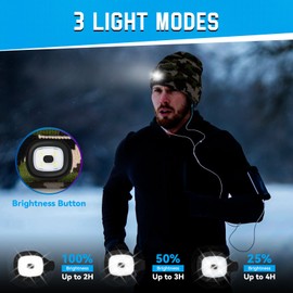 FFIPBGE Beanie Hats with Light, USB Rechargeable LED Hand Free Headlamp, Perfect Winter Gifts for Men, Women, and Teens, Ideal for Camping, Hiking, and Christmas Stocking Stuffers, 2 Pack, Camouflage