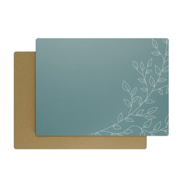 Royalty Art Teal Gray Boho Placemats, 4 Pc. Set, Non-Slip Cork Backed, Wipeable Heat Resistant Surface for Kitchen and Dining Table Protection, Cute Floral Pattern for Farmhouse or Rustic Decor