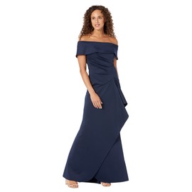 Xscape Long Scuba Crepe Off-The-Shoulder Dress Navy 12