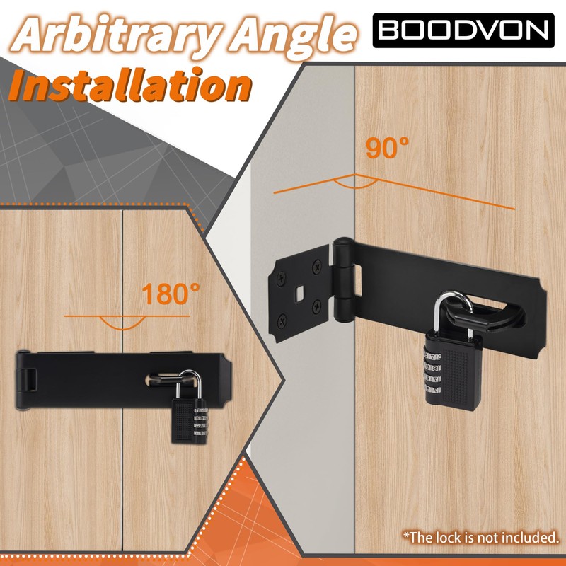 BOODVON Door Lock Hasp Latch, Iron Safety Packlock Clasp Hasp