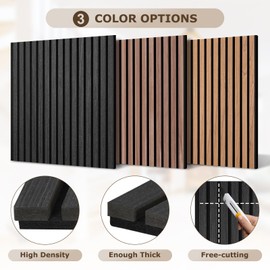 DOLLAR BOSS Wood Slat Acoustic Panels for Wall, 23.6" x 23.6" 2Pcs Soundproof Absorbing Wall Panel with Wood Finish 3D Fluted, Black Oak