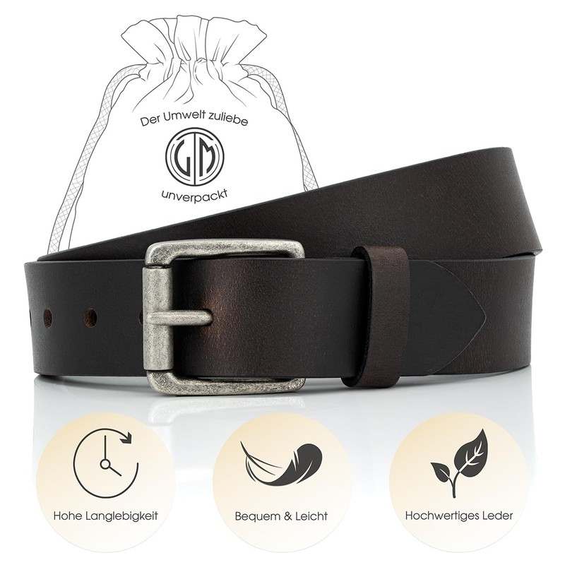 LINDENMANN Men's Leather Belt 40 mm Wide Belt Full Cowhide